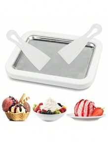 1 pieza Máquina para hacer rollos de helado con 2 raspadores, bandeja multifuncional para cocinar y congelar alimentos dulces, para hacer rollos de helado, yogur helado, paletas y helado