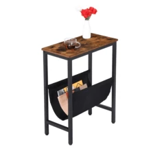 Space-Saving Rustic Brown Narrow Side Table - Bedside & End Table For Small Spaces, Particleboard & Metal Frame, Easy Assembly, 39x24x61cm - Brown - View 9