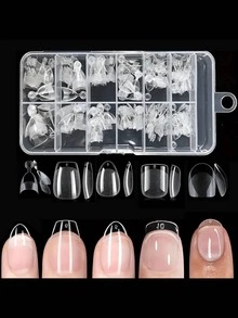 120pcs Almond-Shaped Press-On Nails Set - Ultra Short, Semi-Matte Finish In Nude Color For DIY Manicures & Pedicures - Clear - View 1