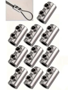 A Set Of 8 Stainless Steel Wire Rope Lock Clamps, Adjustable Self-Locking Fasteners, Double Hole Fastening, Telescopic Fixing, For Home Decoration Locks, No Batteries Required - Multicolor - View 6