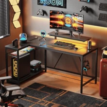 2025-NEWLights Compact Corner Desk With Shelves Reversible Computer Desk With Hooks For Home Office Bedroom Small Space 106.5CM - 132.5CM - View 4