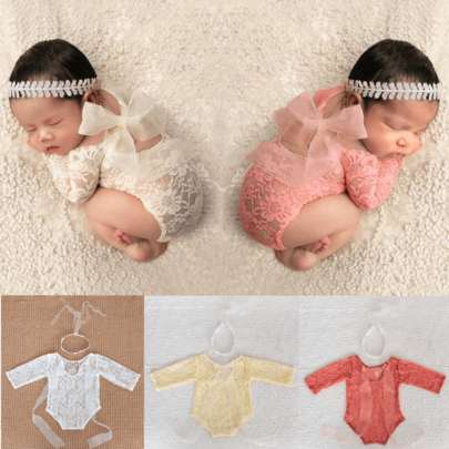 Newborn Baby Girls' Bow Decor Sleeveless Romper For Photography