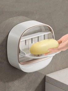 1个免钻孔壁挂式皂盘，现代简约壁挂式皂盘，适用于浴室水槽和淋浴间，配有优雅的金色边缘自排水皂盒，易于安装，无需工具，延长皂液寿命，防止混淆，采用ABS塑料制成，非常适合家庭和酒店浴室。家居浴室装饰（购买时请注意产品，以免买错）