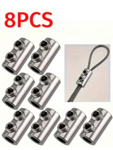 A Set Of 8 Stainless Steel Wire Rope Lock Clamps, Adjustable Self-Locking Fasteners, Double Hole Fastening, Telescopic Fixing, For Home Decoration Locks, No Batteries Required - Multicolor - View 10