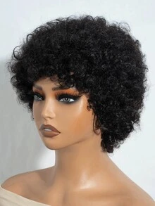 Lolely Dream Brasilianisches Jungfrau-Remy-Afro-Kinky-Lockenkopf-Perücke, vorgelockt, maschinengefertigt, kurzer Pixie-Cut, nahtlos, natürlich braun Bob mit Pony, in Schwarz, Rot und Braun, für sprunghafte, volle schwarze Kunstperlen-Haarkollektion, hitzebeständig, Salonqualität, sofort tragbar, ohne Haarausfall, bequem für den täglichen Gebrauch, limitierter Vorrat, schneller Versand, Premium Jungfrauenhaar
