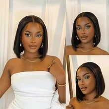 MAMUSHOW 200% Density V Part Wig Human Hair Straight 8-14 Inch BoB V Part Wig For Women Clip In Half Wig Beginner Friendly No Lace No Glue No Sew In 16-32 Inch - Natural Black - 查看 5