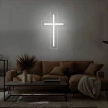 USB 供电 LED 霓虹灯十字架标志，基督教信仰壁挂式遥控器，适用于卧室、客厅、宗教家居装饰和精神礼物
