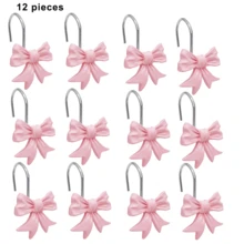 12 Stücke moderne minimalistische rosa Schleifen Dekorative Duschvorhang Haken, Badezimmer Accessoires, Badezimmer Dekoration, Wohnen Vorhang Haken - Pink - Übersicht 5