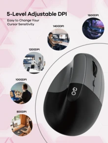 FANTECH 人体工学鼠标，可充电蓝牙无线垂直鼠标静音开关 2.4GHz 或蓝牙兼容 Windows 7 或更高版本、OS 10.11 或更高版本 - 彩色 - 查看 4