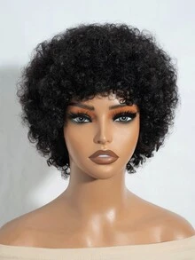 Lolely Dream Brasilianisches Jungfrau-Remy-Afro-Kinky-Lockenkopf-Perücke, vorgelockt, maschinengefertigt, kurzer Pixie-Cut, nahtlos, natürlich braun Bob mit Pony, in Schwarz, Rot und Braun, für sprunghafte, volle schwarze Kunstperlen-Haarkollektion, hitzebeständig, Salonqualität, sofort tragbar, ohne Haarausfall, bequem für den täglichen Gebrauch, limitierter Vorrat, schneller Versand, Premium Jungfrauenhaar