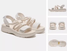 CAMEL CROWN Dép xăng đan nữ, giày đi biển mùa hè mới cho nữ, dép xăng đan nữ đế mềm chống trượt có khóa dán. - Màu trắng sữa - Xem 6