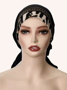 1pc Women's Elastic Knit Leopard Print Trim Splicing Soft Headband With Rhinestone Decor, Fashionable Headwear For Daily Wear, All Seasons