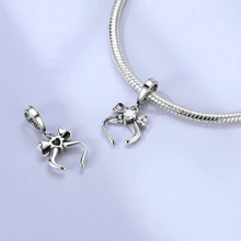 1 pingente de laço rosa prateado, pingente em forma de borboleta incrustado com zircônia cúbica, pingente de borla em forma de coração, adequado para pulseiras, joias faça você mesmo, joia de presente em estilo doce para mulheres