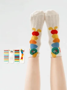 4 Pairs/Pack Kid Rainbow Striped Caterpillar Socks With Mesh Ventilation, Spring/Summer Thin Breathable Socks For Children - Multicolor - View 6