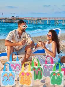 24 bolsas de regalo no tejidas con forma de chanclas para playa, bolsas de poliéster de alta calidad, impermeables, para llevar a mano, para eventos y fiestas, con cordón, para viajes y almacenamiento. - Multicolor - Ver 1
