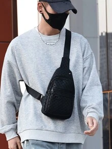 1pc Men's Large Capacity Multi-Pocket Multi-Functional Chest Bag, Fashion Stylish Simple Design, Suitable For Daily And Outdoor Use - Black - View 5