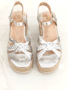 Revreal Braided Contrast Wedge Espadrille Sandals Vintage Summer Bohemian - Silver - View 3