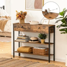 Rustic Brown Modern Console Table With 2 Drawers - Hallway, Sofa, Entryway Storage, Particleboard & Metal Frame, Easy Assembly, 100x24x80cm - Brown - View 1