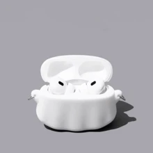 万圣节手机壳可爱神秘黑白幽灵 3D 硅胶耳机壳带绑带适合 Apple Pro 2 壳/Pro 壳/4 壳/3 壳/2 壳、时尚女式耳机壳、简约耳机壳、Apple 耳机壳、Apple 耳机套 - 白色 - 查看 2