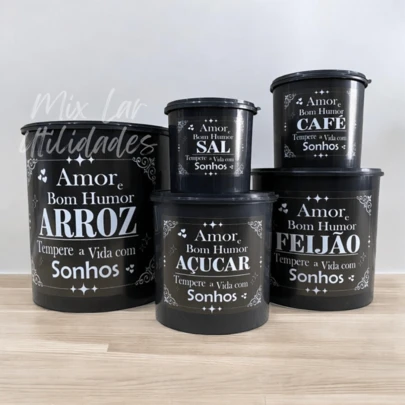 Kit de potes mantimentos para cozinha com 5 peças de plástico para condimentos