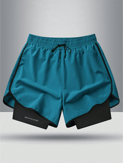 Men's Drawstring Waist Casual Sports Shorts, Fashionable 2 In 1 Design, Suitable For Spring/Summer Hiking, Cycling, Basketball, Running, And Indoor Winter Sports