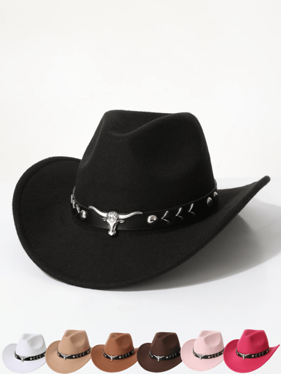 1pc Women's Solid Color Western Cowboy Hat, Fedora Hat, Panama Hat. Rivet Studded, Suitable For Cowboy Themed Events, Vintage Parties, Cosplay, Costume Nights, Festivals, Bachelorette Parties, Birthday Celebrations, Stage Performances, Daily Wear