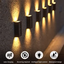 Kit 6 Luminaria Solar Arandela Iluminação Luz de Parede e Lampada Externa a Prova D'água - Preto - Visão 6