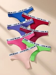 7条/包撞色低腰纯棉女士内裤，无缝弹力透气运动丁字裤 - 彩色 - 查看 14