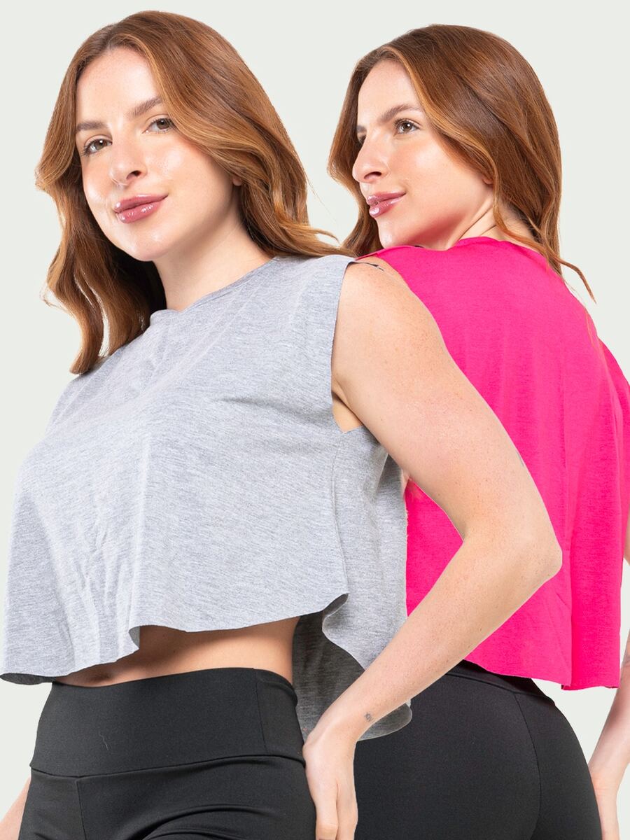 Women's Fitness Gym Cropped Tank Top Kit 2 - Pink - View 1