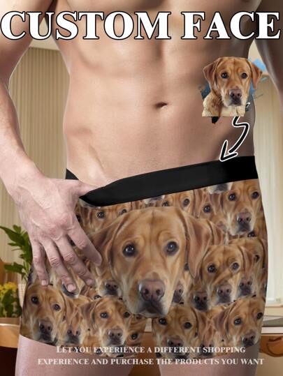 Calzoncillos divertidos personalizados para hombres con foto de rostro - Calzoncillos tipo bóxer únicos, lindos, adorables y coloridos como regalo ideal para el Día de San Valentín, cumpleaños, boda, aniversario u otra ocasión especial para novio, esposo o papá - 1 pieza de regalo personalizado para él, perro, colorido, lindo, adorable, sencillo, divertido, personalizado, único, personalizado, regalos ideales para él, regalos ideales para ella, novio, novia, familia, amigos, ella