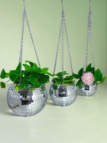 قطعة واحدة كرة مرقصة فضية بحجم 4 / 6 / 8 بوصة مع سلاسل ، صنع يدوي من سطح مرآة زجاجية، مناسبة للحديقة الخارجية والمكتب والمنزل ، تشكيلة ديكورية