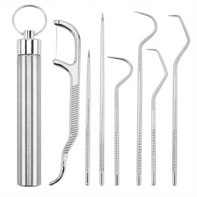 Portable Stainless Steel Toothpick Bag Set, Reusable Metal Toothpick Cleaning Kit With Stand, Suitable For Outdoor Picnics, Camping And Travel