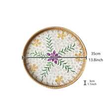 1pc Mother-Of-Pearl Inlaid Wooden Base Rattan Tray Hand-Woven Wicker Tray Coffee Table Tray For Storage And Placing Bread And Fruits