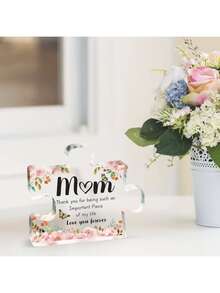 Best Gift For Grandma, Mom, Aunt And Sister - Puzzle-Shaped Acrylic Decor, Elegant Pink Flower And Butterfly Design, Conveys Love, Simple Home Decor, Thoughtful Gift For Desk Or Bookshelf, Perfect For Birthday, Thanksgiving, Mother's Day - Pink - View 5