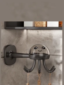 Cute Octopus Kitchen Rotatable Wall Mount Storage Hook, Adhesive Pothook Rack No Drilling Multiple Function - Grey - View 5