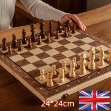 NetHong 3-In-1 Chess Wooden Set Fold Chessboard/Backgammon/Draughts Wood Board Game HEA - Brown - View 14