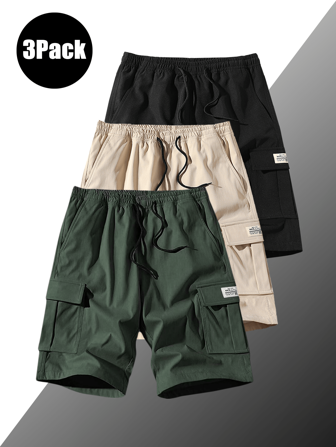 3 件装男士工装短裤，夏季薄款休闲百慕大短裤，户外服装