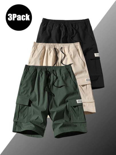 3 件装男士工装短裤，夏季薄款休闲百慕大短裤，户外服装