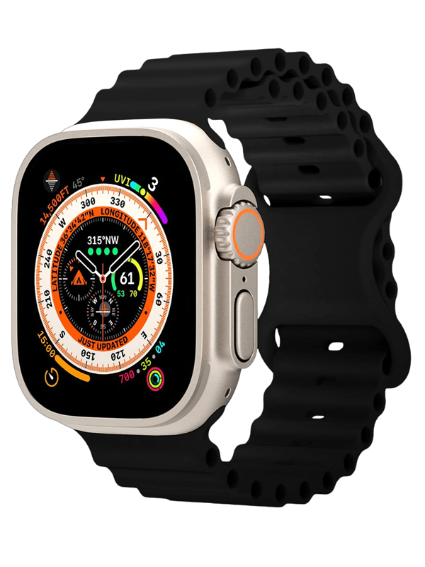 1 pieza Correa de silicona de color negro con diseño de océano compatible con de 49mm, 45mm, 46mm, 44mm, 42mm, 41mm, 40mm, 38mm. Correa deportiva transpirable y ajustable para Ultra, 10, 9, 8, 7, 6, 5, 4, 3, 2