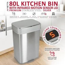 NETTA 50L Sensor Bin For Kitchen - Large Touch-Free Automatic Motion Sensor Waste Rubbish Bin, Dustbin, Trash Can - Rectangular Stainless Steel Silver 50 Litre - 80L - View 2