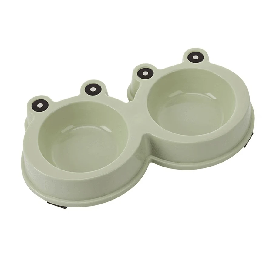 New Cross-Border Cartoon Big-Eye Frog Double Pet Bowls, Stainless Steel Pet Bowls, Cat Bowls, Pet Supplies