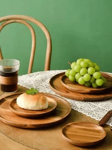 1/2 Pieces Of Round Wooden Stand, Snack Tray, Wooden Tray, Creative Stand, Decorative Display Tray, Retro Style Table Decoration Tray, Suitable For Desserts, Fruits, Snacks, Cakes, Bread, Steaks, Afternoon Tea, Christmas, Halloween, Mother's Day, Thanksgiving, Weddings, Birthdays, Parties, Gatherings, Suitable For Home, Outdoors, Kitchen, Living Room, Bathroom, Hotel, Food. Cuisine Maison Ustensiles De Cuisine