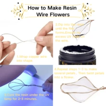 金属丝花用 UV 浸渍树脂，DIY 金属丝艺术低气味手工套装，透明 UV 浸渍树脂-50m-L100ml，4mm（0.15 英寸）铜线卷 8m