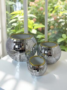 قطعة واحدة كرة مرقصة فضية بحجم 4 / 6 / 8 بوصة مع سلاسل ، صنع يدوي من سطح مرآة زجاجية، مناسبة للحديقة الخارجية والمكتب والمنزل ، تشكيلة ديكورية