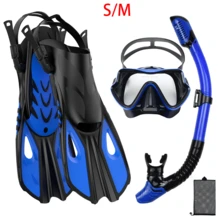 JoyMaySun 面罩脚蹼呼吸管套装成人浮潜装备全景呼吸管面罩可调节潜水脚蹼干式上衣呼吸管和旅行包、海滩必需品、海滩配件、泳池浮板