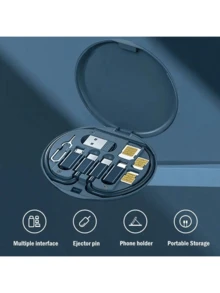 多功能usb轉接線收納盒- Type C線、3種usb轉接頭&連接器轉換！多功能迷你轉接卡,sd 60w充電和數據傳輸線套件,附有usb A/type C/micro Usb/light Usb轉換器,同時具備sim卡插槽和彈出工具 - 黑色 - 查看 6