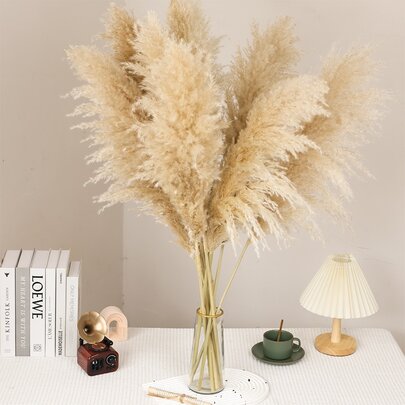 [Temporada de regreso a la escuela] Ramo de 10 piezas de Pampas Grass esponjoso de color blanco, arreglo de flores secas estilo bohemio para bodas, granjas, hogar, mesa, salón de belleza, fiestas y decoración festiva, textura natural, atractivo estético duradero, acento para el hogar | Textura esponjosa | Artículo de decoración orgánica, decoraciones florales, decoración de otoño