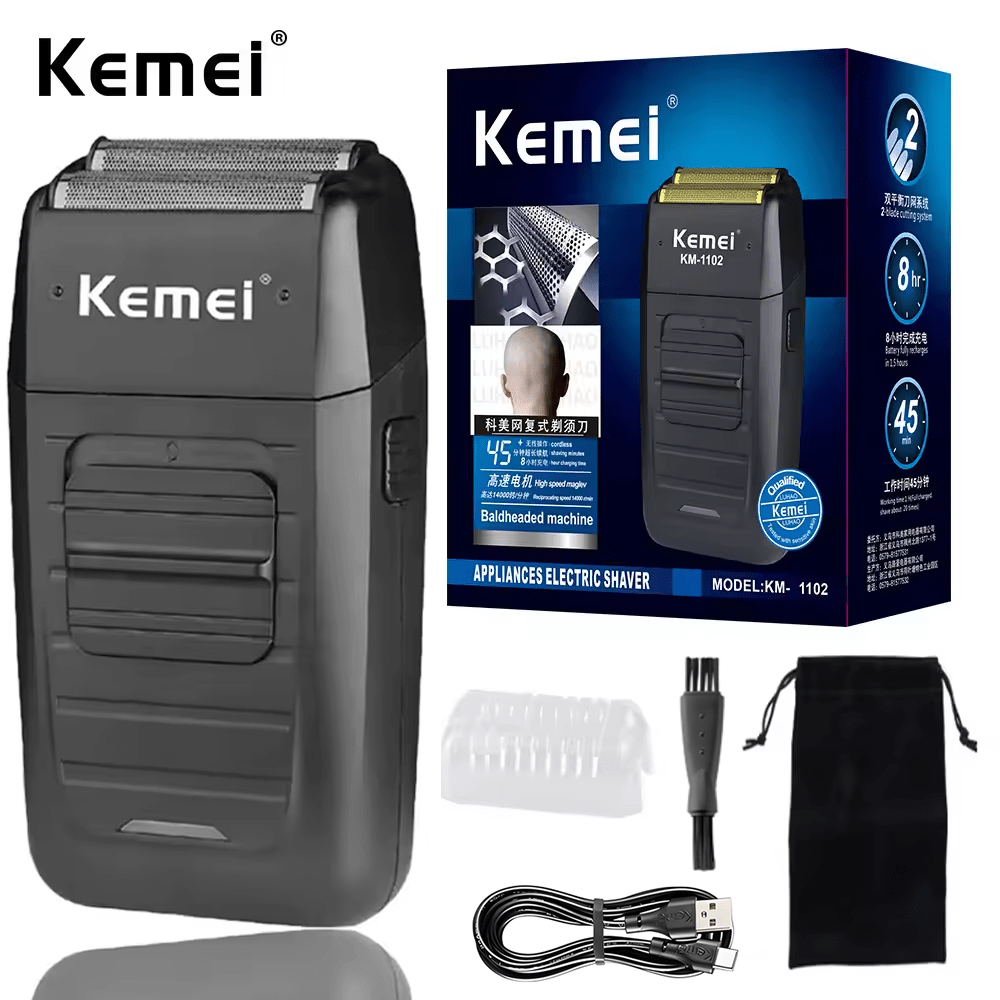 Rasoio elettrico Kemei Kemei Marca KM-1102 per uomo, per rasatura a secco o umida, ricaricabile USB, rasoio per barba, cura del viso, macchina per capelli rasati, per uso quotidiano