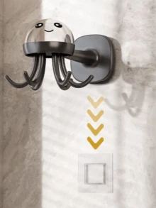 Cute Octopus Kitchen Rotatable Wall Mount Storage Hook, Adhesive Pothook Rack No Drilling Multiple Function - Grey - View 2
