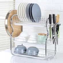 3 Tier Dish Drainer Rack With Drip Tray Kitchen Drying Rack Bowl Plate Holder - Silver - View 1